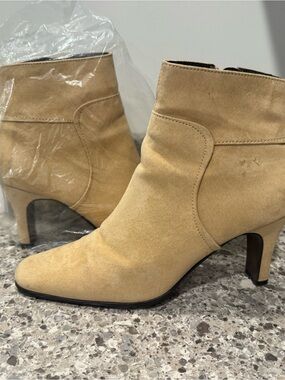 Women's Suede Ankle Boot in Beige - Elegant Pointed Toe Heel